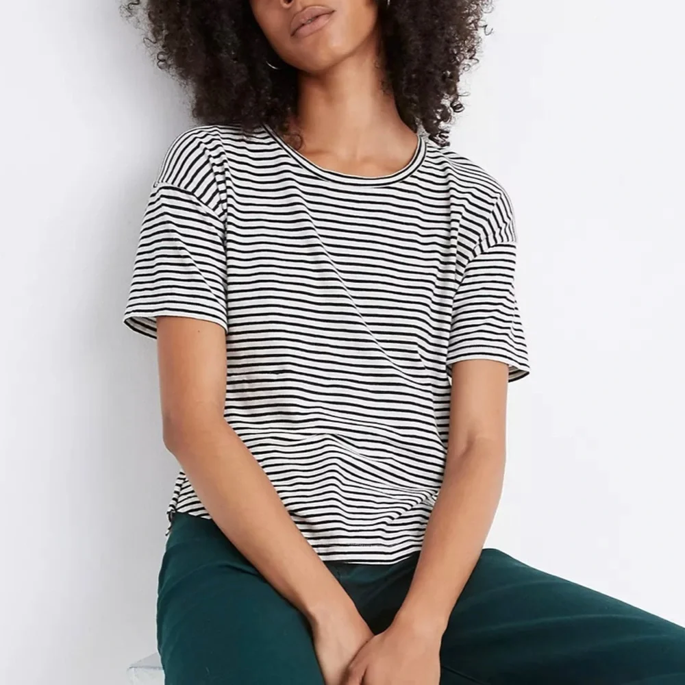 Madewell | B&W Whisper Cotton Crewneck Tee Shirt Top - Size XS - Picture 2 of 11